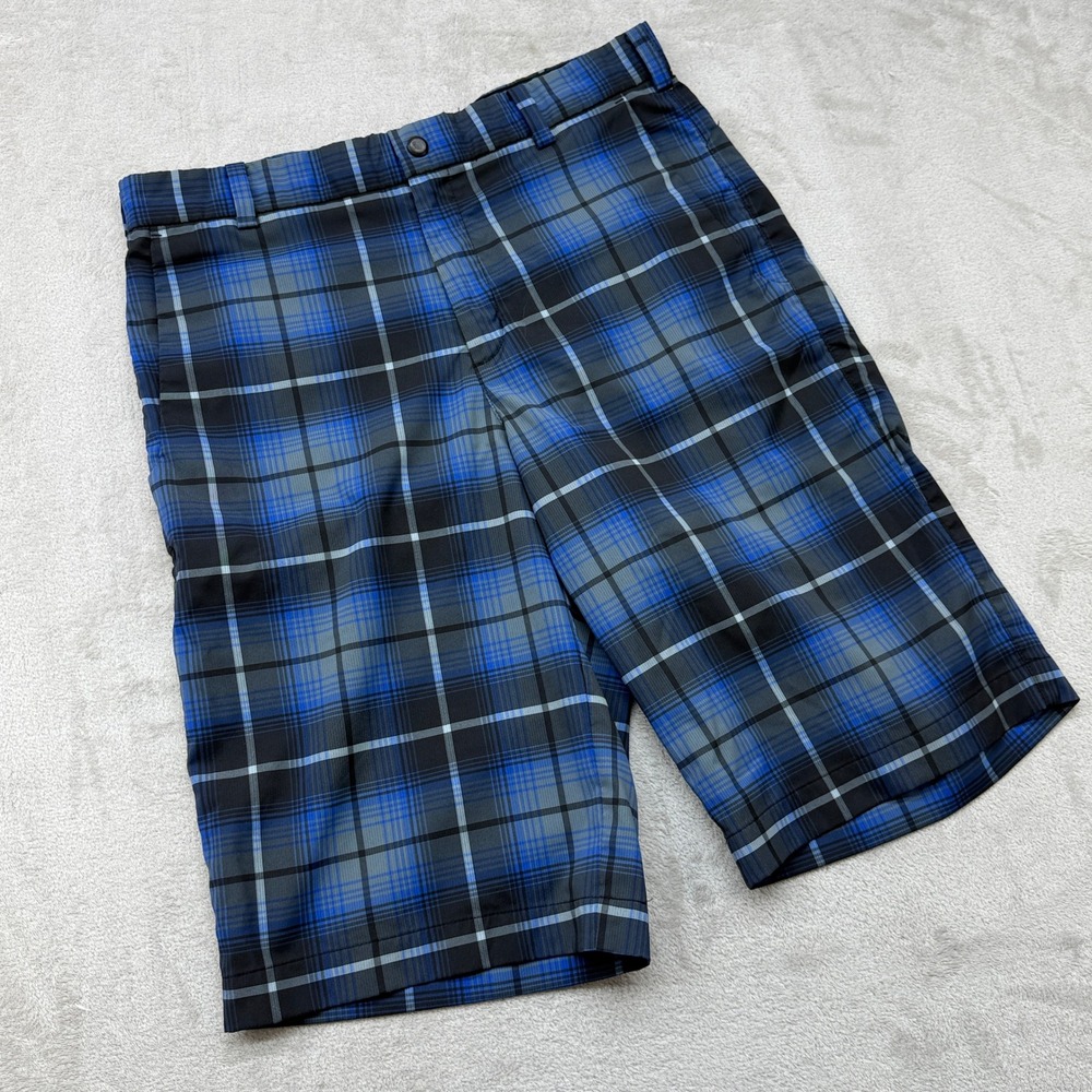 Nike Golf Shorts Mens 30 Blue Plaid‎ Dri-FIT Tour Performance 12" Inseam Stretch